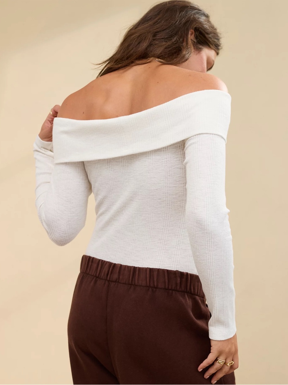 NWT Aerie Long Sleeve Off The Shoulder Bodysuit Size XL Ivory Cozy Minimalist - Picture 3 of 13